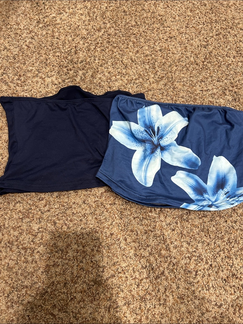 Blue Floral Strapless Crop Top - Women